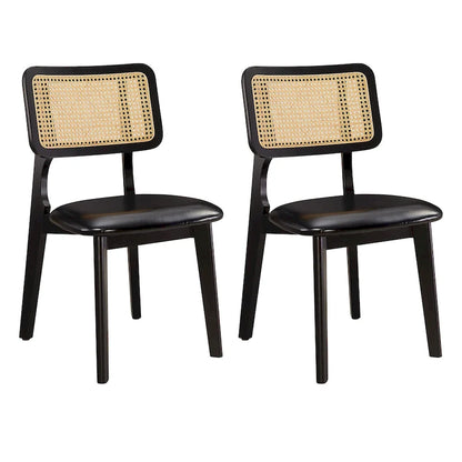Art Leon Cane Backrest Leather Dining Chairs (Set of 2)