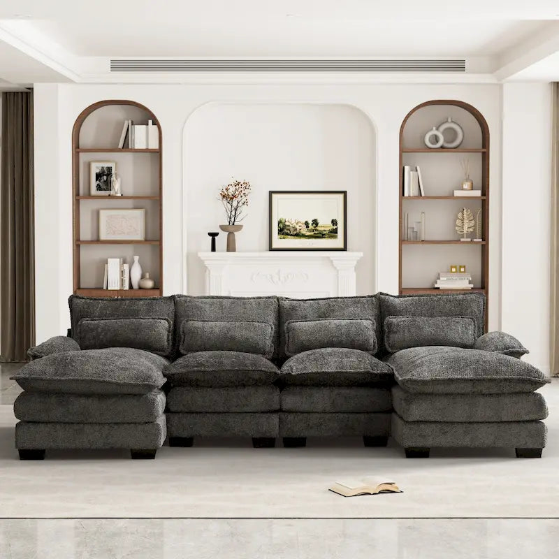 Ouyessir Large Chenille Fabric U-shaped Sectional Sofa with Cushions