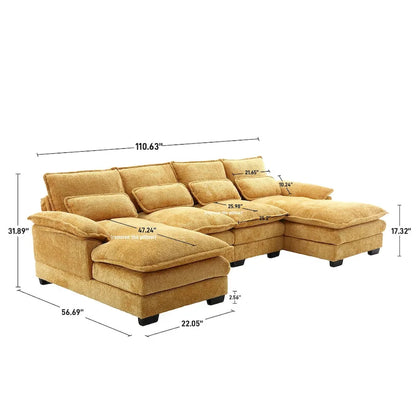 Ouyessir Large Chenille Fabric U-shaped Sectional Sofa with Cushions