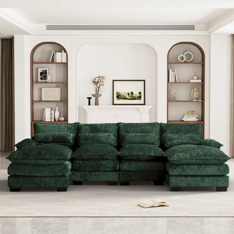 Ouyessir Large Chenille Fabric U-shaped Sectional Sofa with Cushions
