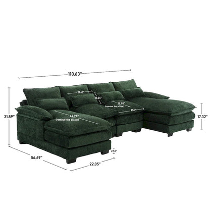 Ouyessir Large Chenille Fabric U-shaped Sectional Sofa with Cushions