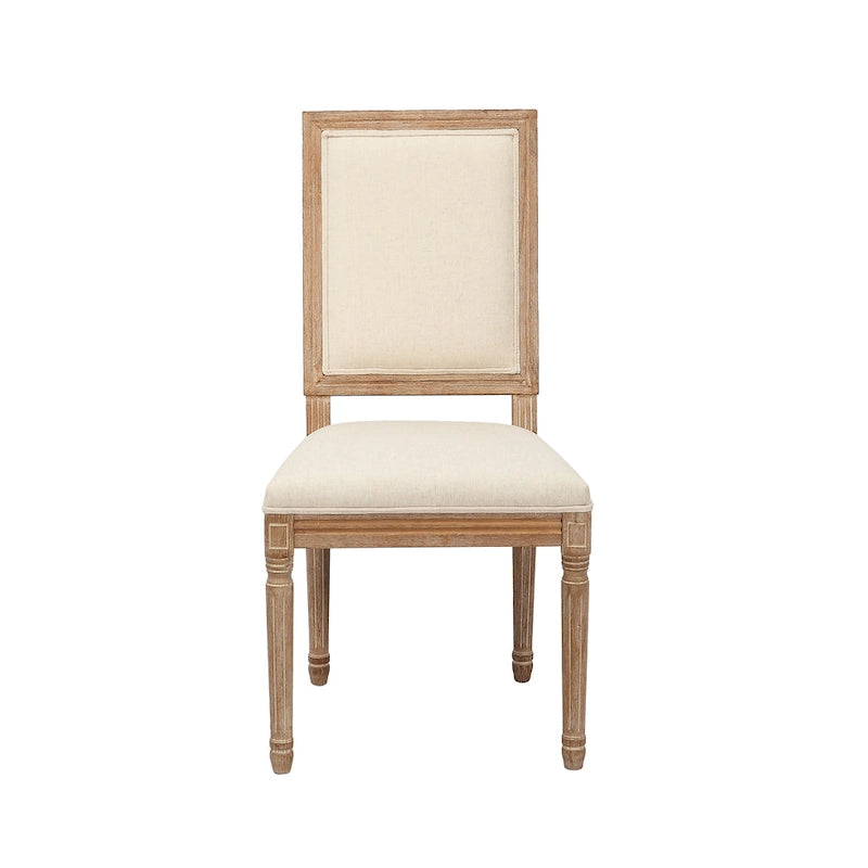 Porthos Home Mako Dining Chairs Set of 2, Rectangular Back, Linen Upholstery, Elm Wood Frame