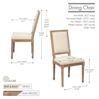 Porthos Home Mako Dining Chairs Set of 2, Rectangular Back, Linen Upholstery, Elm Wood Frame