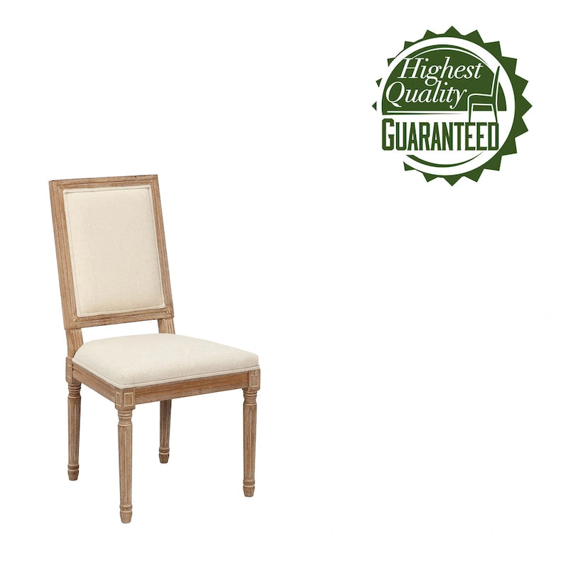 Porthos Home Mako Dining Chairs Set of 2, Rectangular Back, Linen Upholstery, Elm Wood Frame