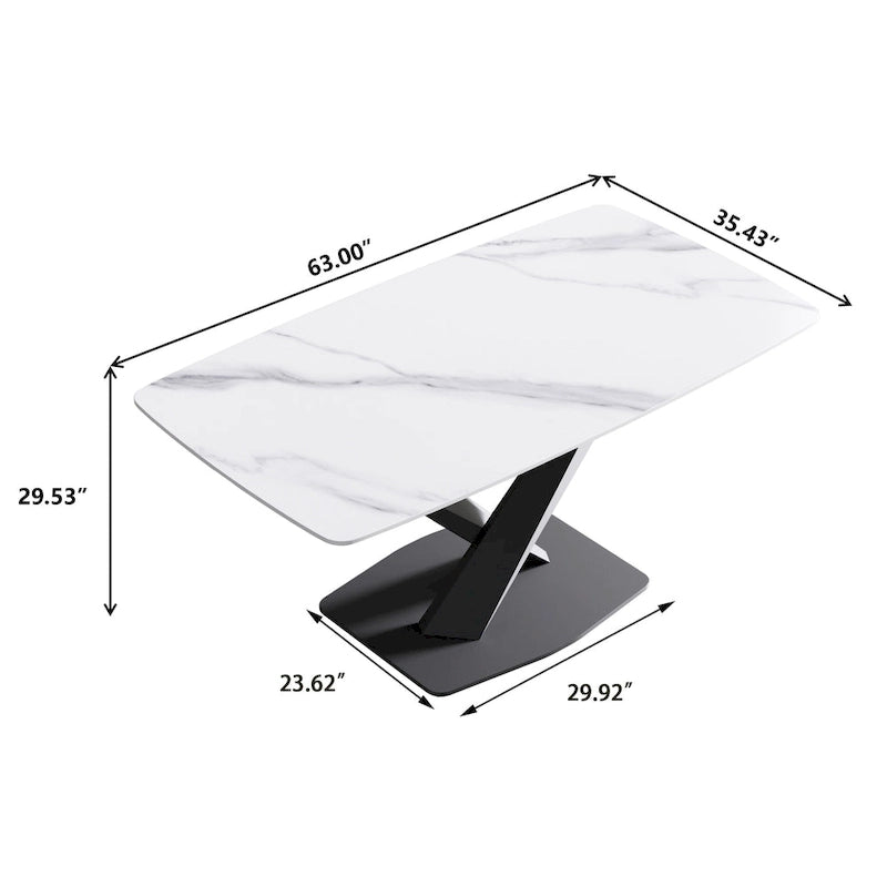 63 inch Modern White Rectangular Dining Table
