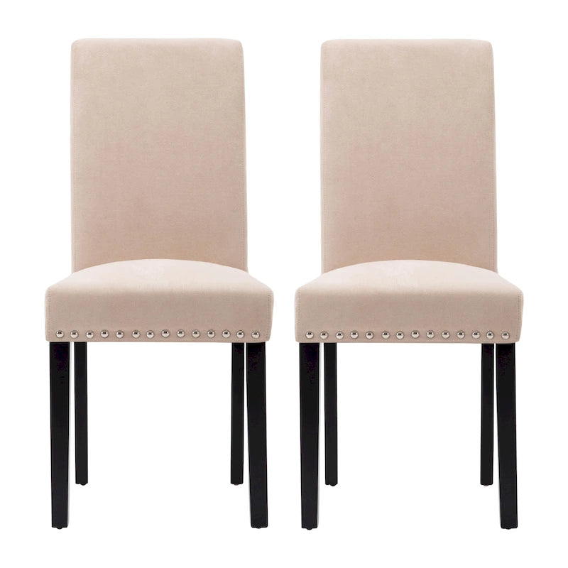 Fabric Upholstered Nailhead Trim Parsons Dining Chairs Terry Cloth Set of 2