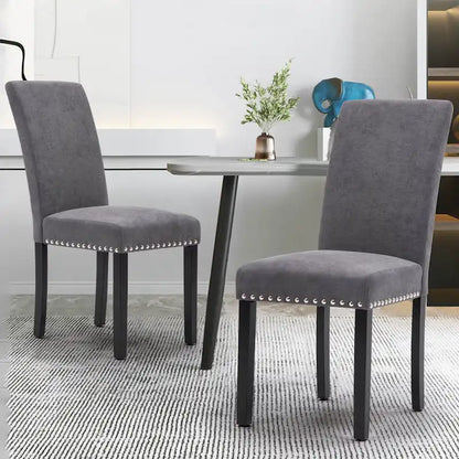 Fabric Upholstered Nailhead Trim Parsons Dining Chairs Terry Cloth Set of 2