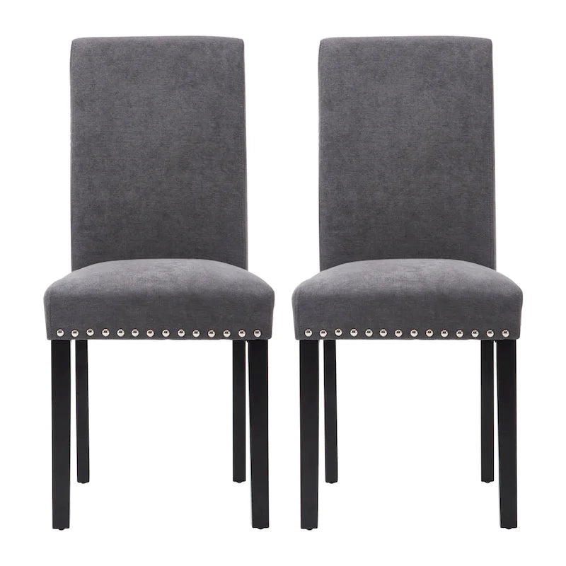 Fabric Upholstered Nailhead Trim Parsons Dining Chairs Terry Cloth Set of 2