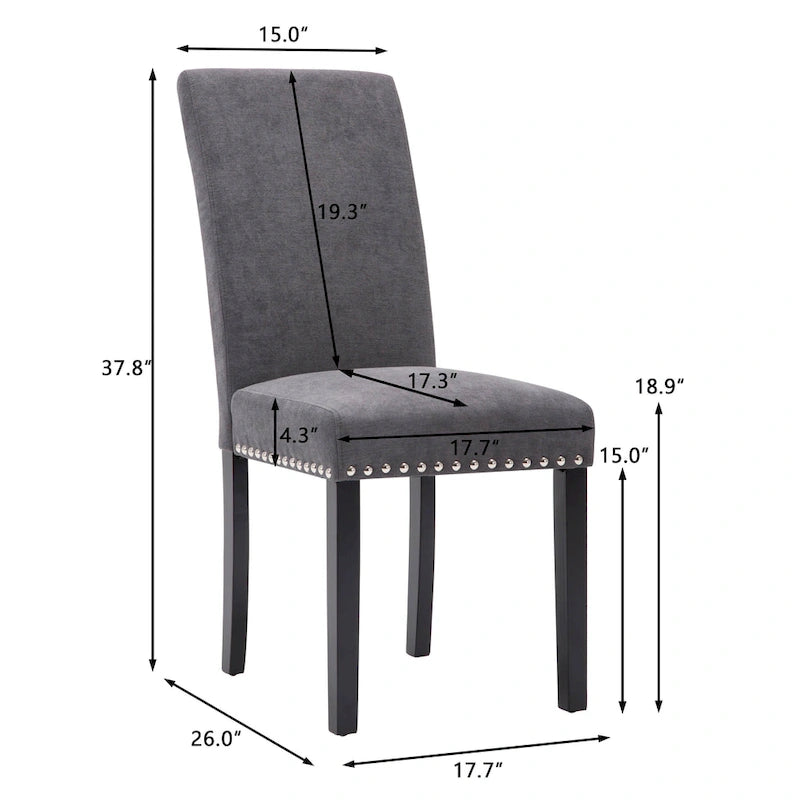 Fabric Upholstered Nailhead Trim Parsons Dining Chairs Terry Cloth Set of 2