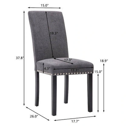 Fabric Upholstered Nailhead Trim Parsons Dining Chairs Terry Cloth Set of 2
