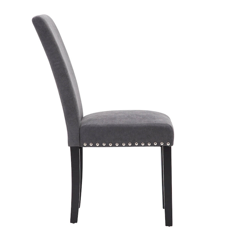 Fabric Upholstered Nailhead Trim Parsons Dining Chairs Terry Cloth Set of 2