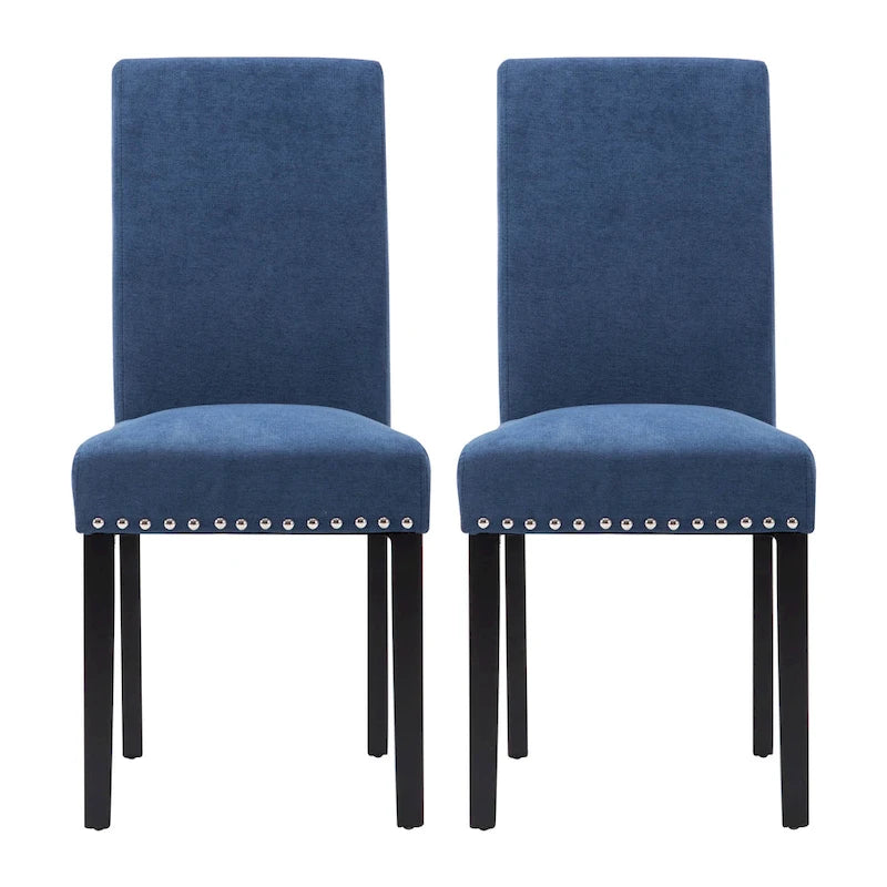 Fabric Upholstered Nailhead Trim Parsons Dining Chairs Terry Cloth Set of 2