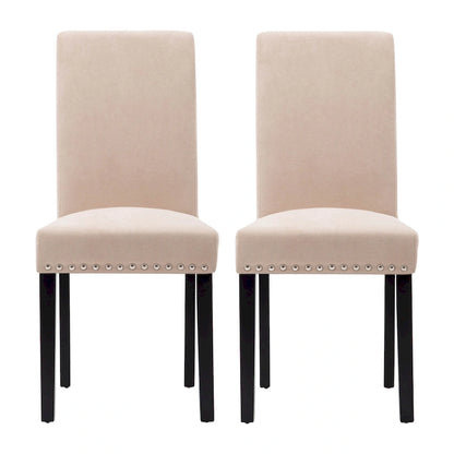 Fabric Upholstered Nailhead Trim Parsons Dining Chairs Terry Cloth Set of 2