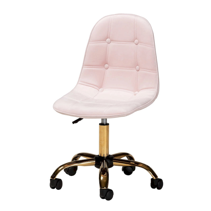 Kabira Contemporary Glam and Luxe Velvet Fabric and Gold Metal Swivel Office chair