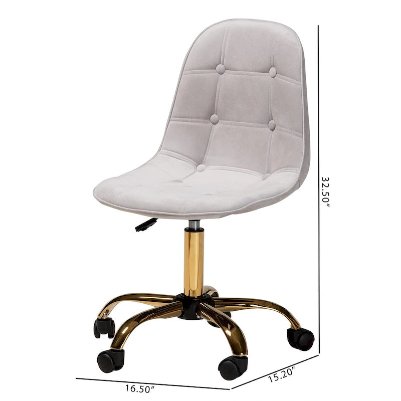 Kabira Contemporary Glam and Luxe Velvet Fabric and Gold Metal Swivel Office chair