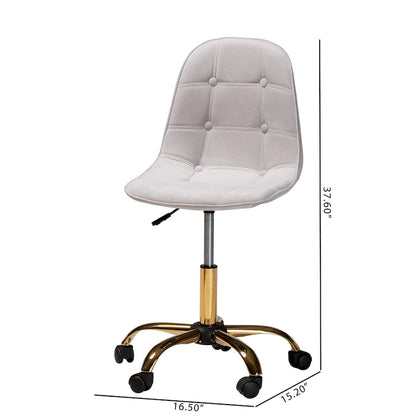 Kabira Contemporary Glam and Luxe Velvet Fabric and Gold Metal Swivel Office chair