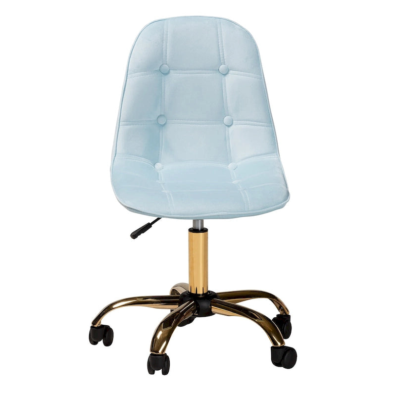 Kabira Contemporary Glam and Luxe Velvet Fabric and Gold Metal Swivel Office chair