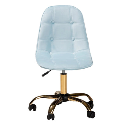 Kabira Contemporary Glam and Luxe Velvet Fabric and Gold Metal Swivel Office chair