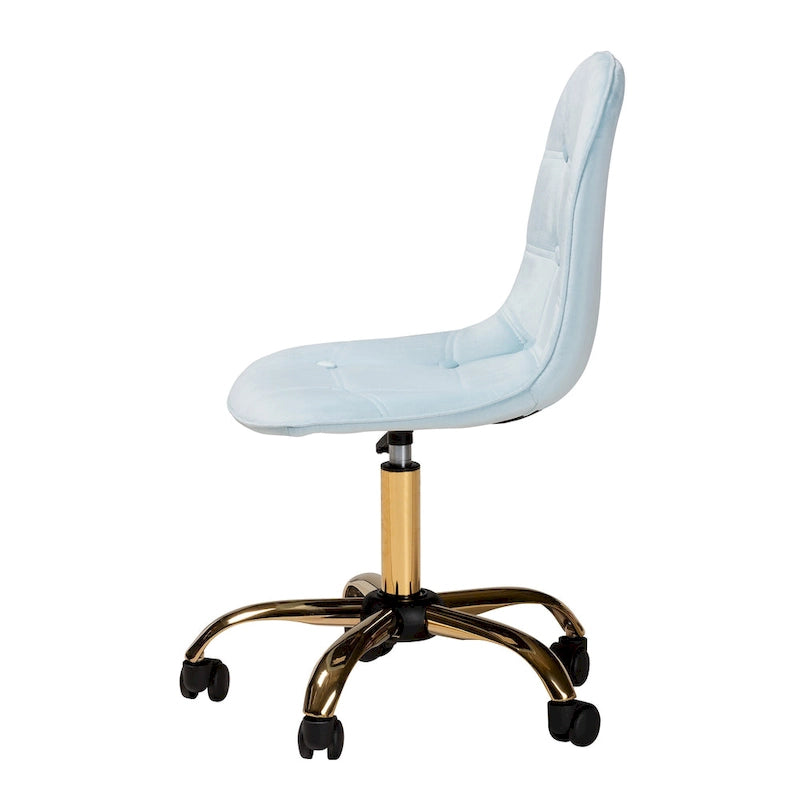 Kabira Contemporary Glam and Luxe Velvet Fabric and Gold Metal Swivel Office chair