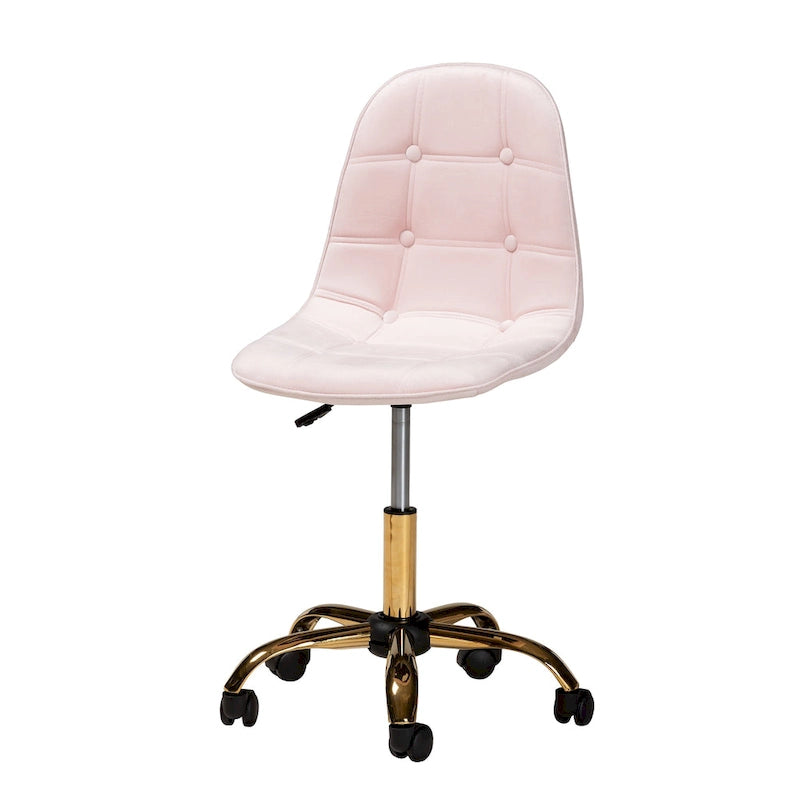 Kabira Contemporary Glam and Luxe Velvet Fabric and Gold Metal Swivel Office chair