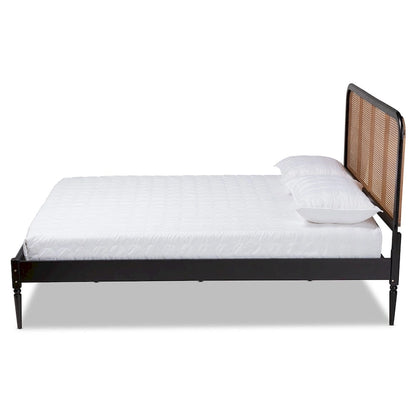 Elston Mid-Century Modern Synthetic Rattan Wood Platform Bed -Charcoal