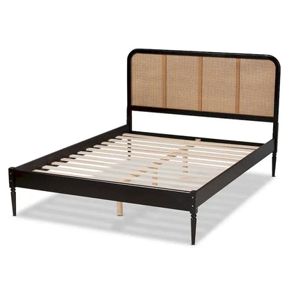 Elston Mid-Century Modern Synthetic Rattan Wood Platform Bed -Charcoal
