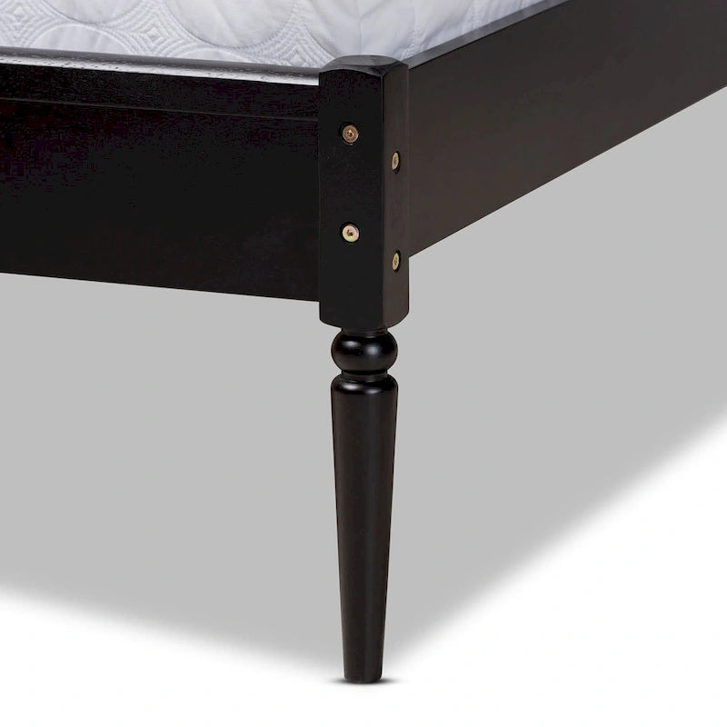Elston Mid-Century Modern Synthetic Rattan Wood Platform Bed -Charcoal