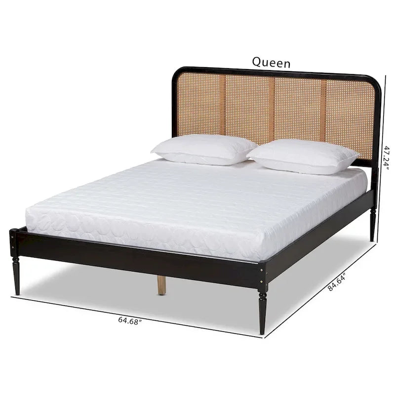 Elston Mid-Century Modern Synthetic Rattan Wood Platform Bed -Charcoal