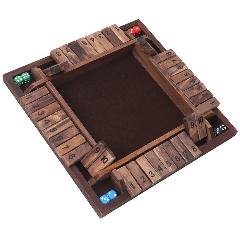 GSE 4-Player 10 Number Wooden Shut The Box Dice Game Set for Family Game Night, Dice Table Games, Bar Games