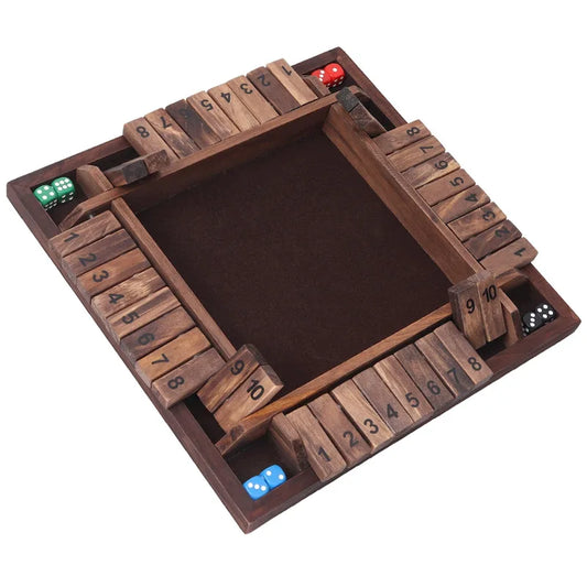 GSE 4-Player 10 Number Wooden Shut The Box Dice Game Set for Family Game Night, Dice Table Games, Bar Games