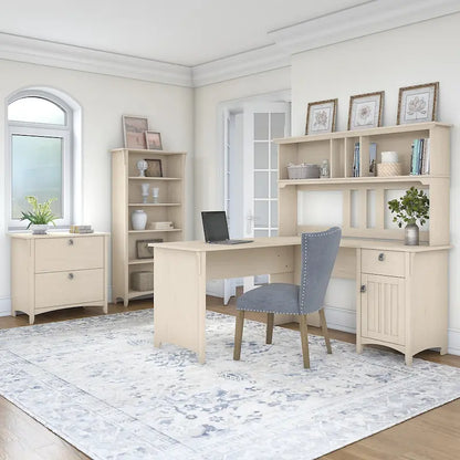 Bush Furniture Salinas 60W L Shaped Desk Office Suite in Antique White