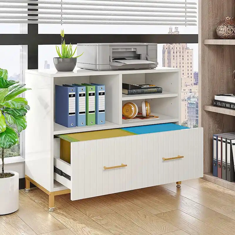 Wood Lateral File Cabinet with Drawer for Letter or A4 Size Files