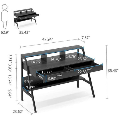 47 Inch Computer Desk with Drawers and Storage Monitor Hutch Shelf