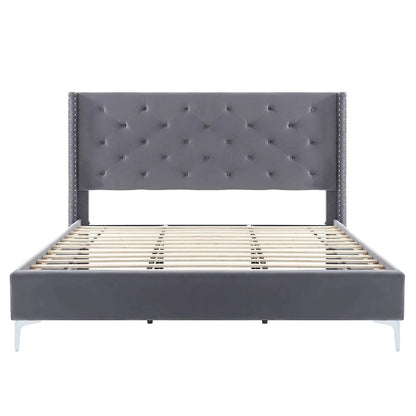 Morden Fort Queen Size Velvet Upholstered Platform Bed Frame with 6 inches Metal Legs
