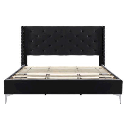 Morden Fort Queen Size Velvet Upholstered Platform Bed Frame with 6 inches Metal Legs