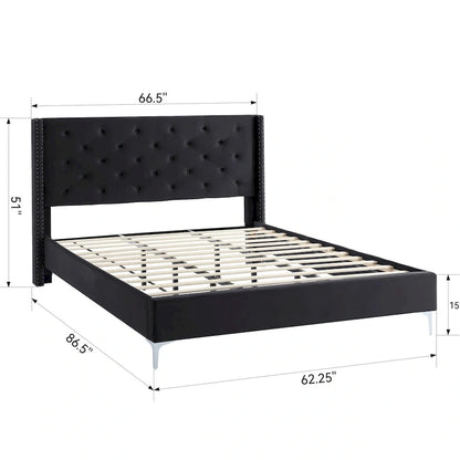 Morden Fort Queen Size Velvet Upholstered Platform Bed Frame with 6 inches Metal Legs