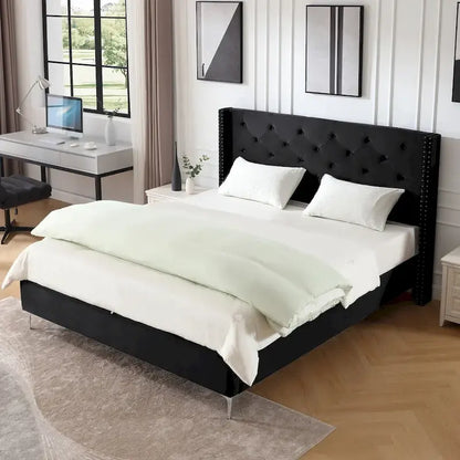 Morden Fort Queen Size Velvet Upholstered Platform Bed Frame with 6 inches Metal Legs