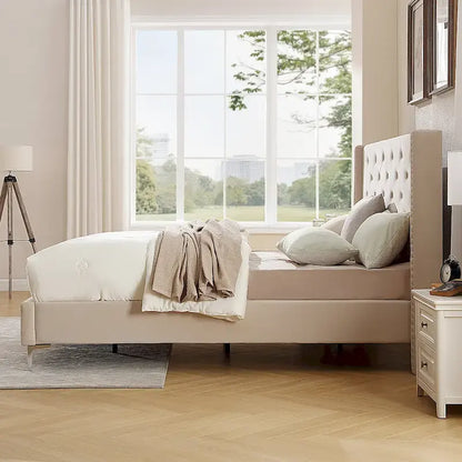 Morden Fort Queen Size Velvet Upholstered Platform Bed Frame with 6 inches Metal Legs