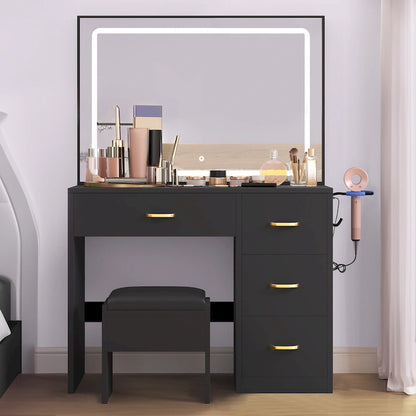 Moasis Makeup Vanity Table Cushioned Stool Vanity Desk Set - 35.43L x 15.74W x 53.54H