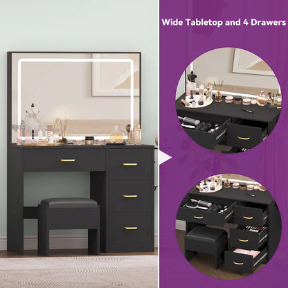 Moasis Makeup Vanity Table Cushioned Stool Vanity Desk Set - 35.43L x 15.74W x 53.54H