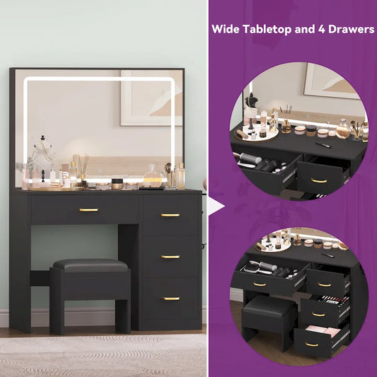 Moasis Makeup Vanity Table Cushioned Stool Vanity Desk Set - 35.43L x 15.74W x 53.54H