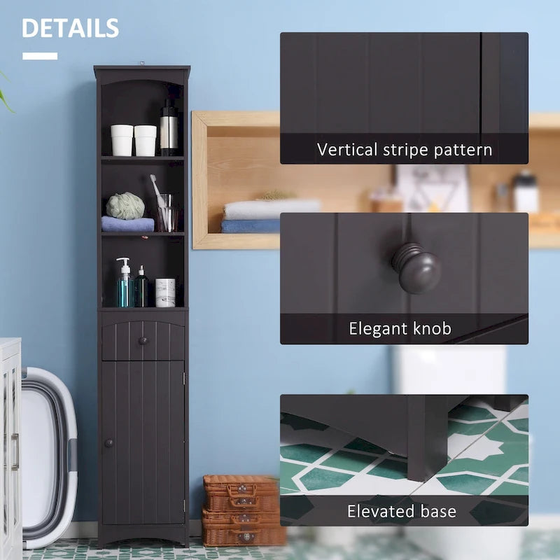 HOMCOM Bathroom Storage Cabinet, Free Standing Bath Storage Unit, Tall Linen Tower with 3-Tier Shelves and Drawer, Brown