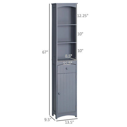 HOMCOM Bathroom Storage Cabinet, Free Standing Bath Storage Unit, Tall Linen Tower with 3-Tier Shelves and Drawer, Brown
