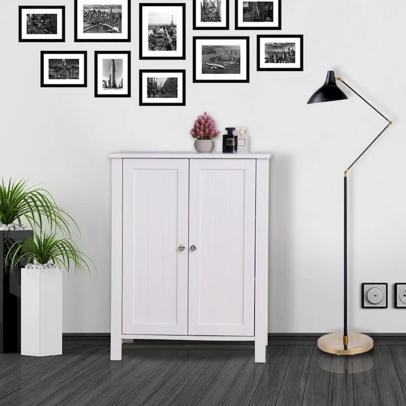 Nestfair White Storage Cabinet with Double Door Adjustable Shelf