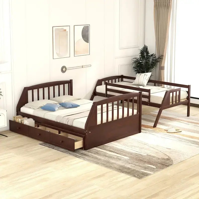 Twin-Over-Full Bunk Bed with Drawers_Ladder and Storage Staircase, Espresso