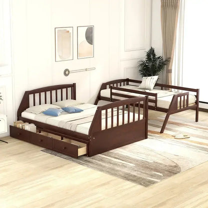 Twin-Over-Full Bunk Bed with Drawers_Ladder and Storage Staircase, Espresso