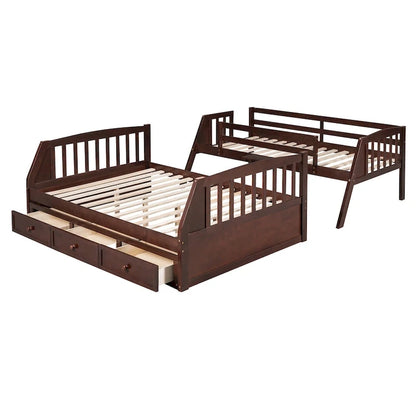 Twin-Over-Full Bunk Bed with Drawers_Ladder and Storage Staircase, Espresso