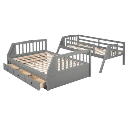 Twin-Over-Full Bunk Bed with Drawers_Ladder and Storage Staircase, Espresso