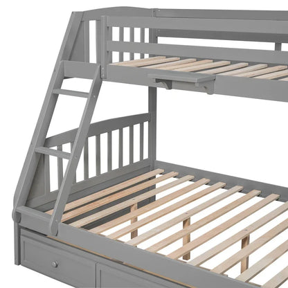 Twin-Over-Full Bunk Bed with Drawers_Ladder and Storage Staircase, Espresso