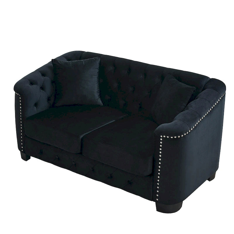 59-Inch Modern Chesterfield Velvet Sofa, 2-Seater Sofa, Upholstered Tufted Backrests with Nailhead Arms and 2 Cushions for Livin
